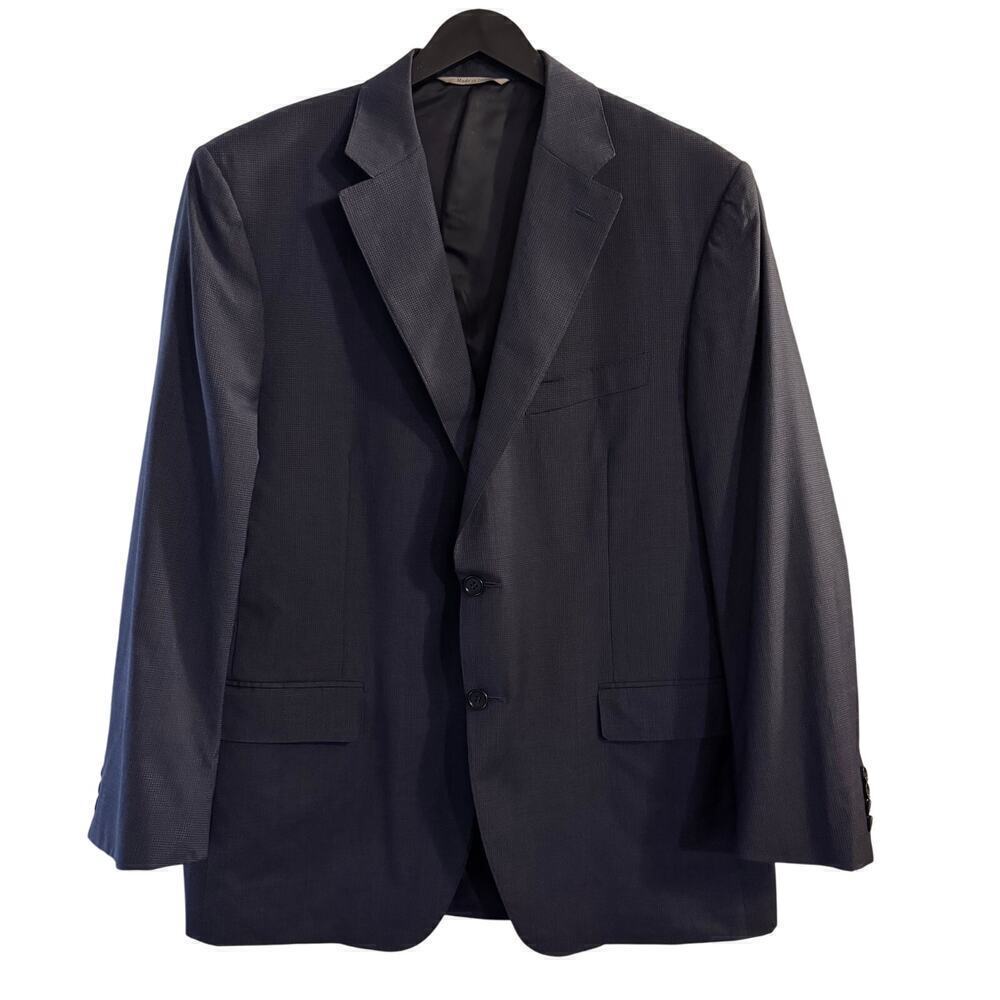 Canali Two Button Single Breasted Wool Blazer Graph Checked Blue Pockets Sz 44R